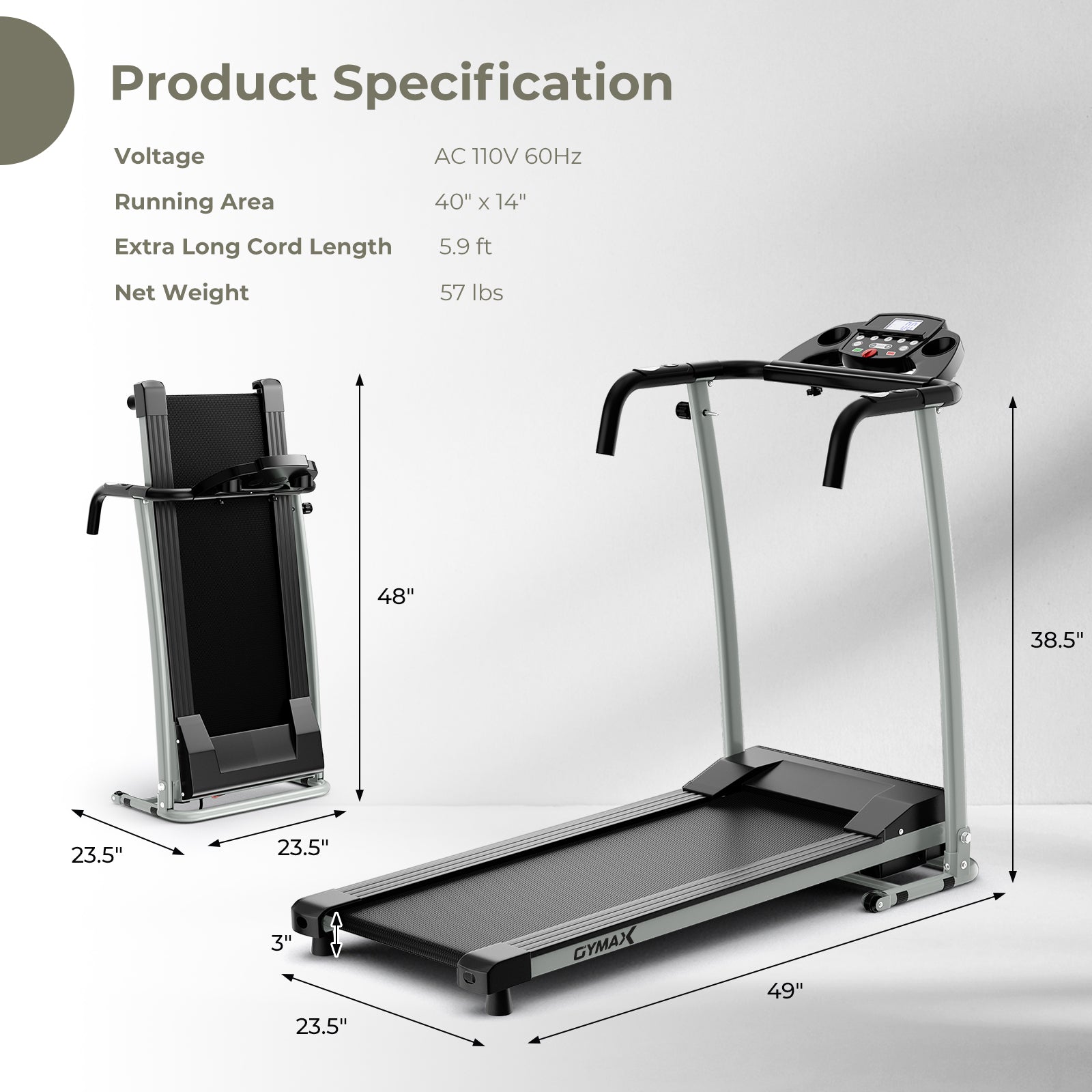 折叠跑步机带 12 个预设程序和 LCD 显示屏-黑色 Folding Treadmill with 12 Preset Programs and LCD Display-Black