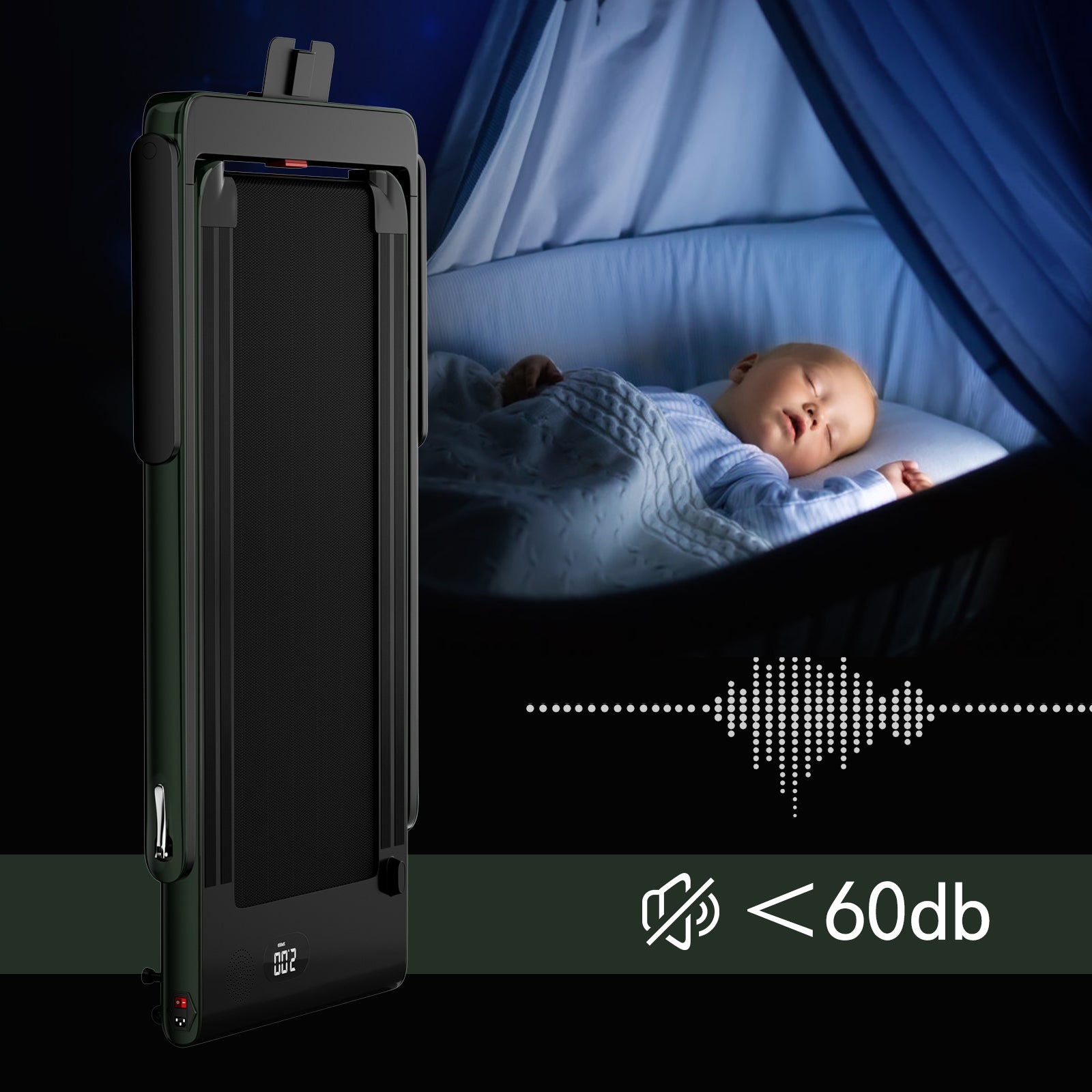 2.25HP 二合一折叠跑步机 带APP音箱遥控-绿色 2.25HP 2 in 1 Folding Treadmill with APP Speaker Remote Control-Green