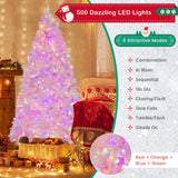 7 英尺植绒人造圣诞树，配有 500 个 LED 灯和 1200 个树枝 7 Feet Flocked Artificial Christmas Tree with 500 LED Lights and 1200 Branches