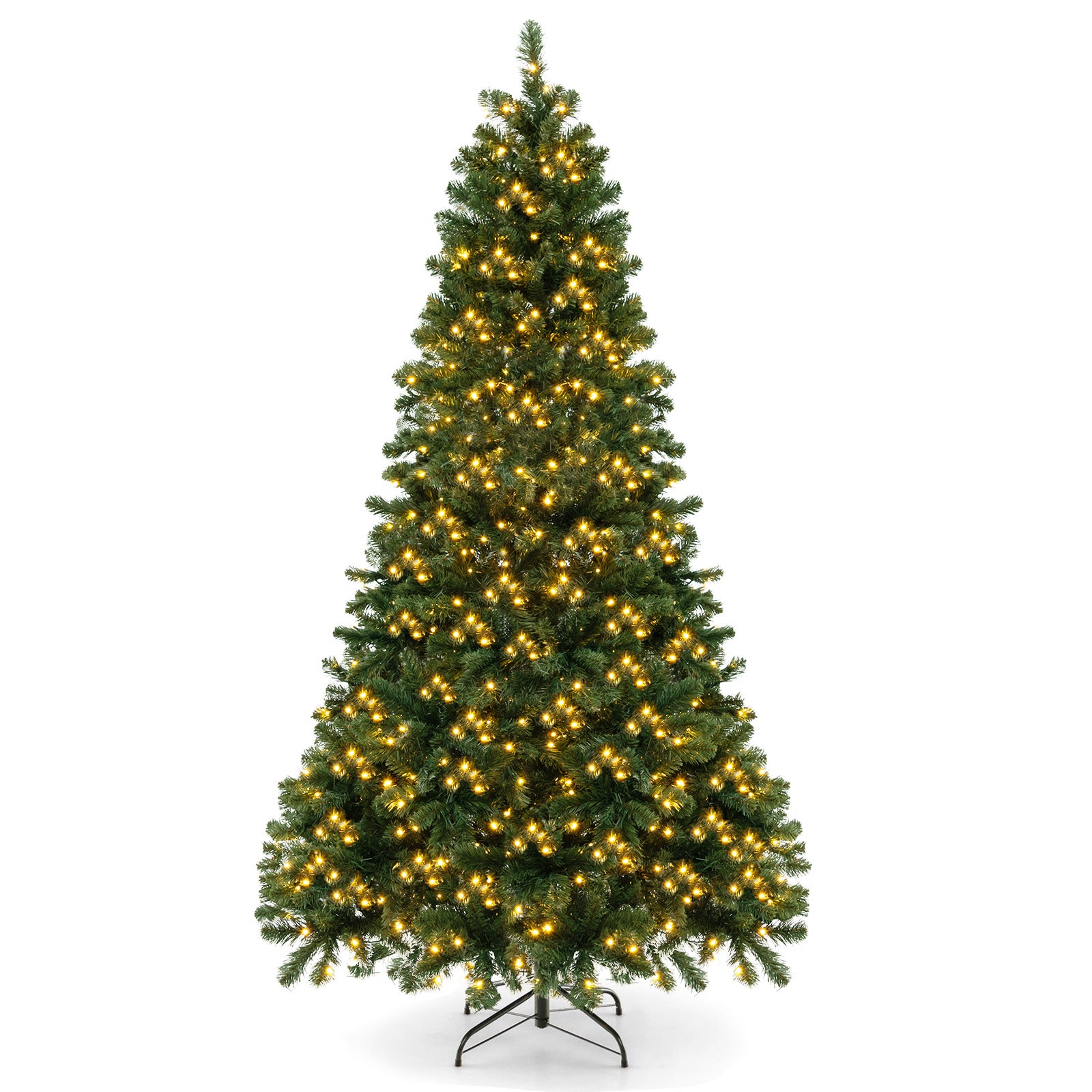 6/7/8 英尺铰接式圣诞树，带 PVC 树枝尖端暖白色 LED 灯 - 7 英尺 6/7/8 Feet Hinged Christmas Tree with PVC Branch Tips Warm White LED Lights-7 ft