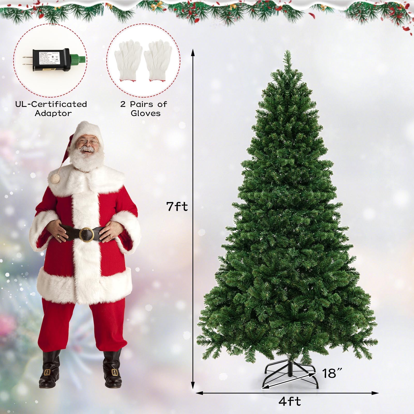 6/7/8 英尺铰接式圣诞树，带 PVC 树枝尖端暖白色 LED 灯 - 7 英尺 6/7/8 Feet Hinged Christmas Tree with PVC Branch Tips Warm White LED Lights-7 ft