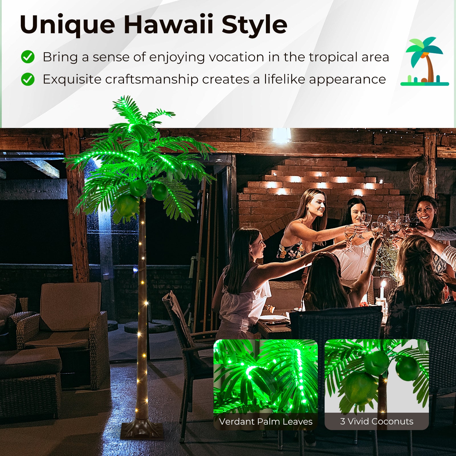 6 英尺 LED 发光人造棕榈树夏威夷风格热带带水袋 6 FT LED Lighted Artificial Palm Tree Hawaiian Style Tropical with Water Bag