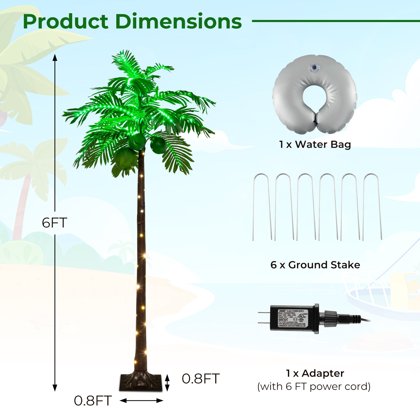 6 英尺 LED 发光人造棕榈树夏威夷风格热带带水袋 6 FT LED Lighted Artificial Palm Tree Hawaiian Style Tropical with Water Bag