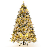 植绒圣诞树，配有 250 个暖白色 LED 灯和 752 个混合树枝尖 - 6 英尺 Flocked Christmas Tree with 250 Warm White LED Lights and 752 Mixed Branch Tips-6ft