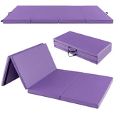 折叠体操垫带提手和防汗可拆卸 PU 皮套 - 紫色 Folding Gymnastics Mat with Carry Handles and Sweatproof Detachable PU Leather Cover-Purple