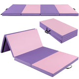 折叠体操垫带提手和防汗可拆卸 PU 皮套 - 粉色 Folding Gymnastics Mat with Carry Handles and Sweatproof Detachable PU Leather Cover-Pink