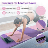 折叠体操垫带提手和防汗可拆卸 PU 皮套 - 粉色 Folding Gymnastics Mat with Carry Handles and Sweatproof Detachable PU Leather Cover-Pink