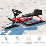 儿童雪橇带方向盘双刹车拉绳-红色 Kids Snow Sled with Steering Wheel and Double Brakes Pull Rope-Red