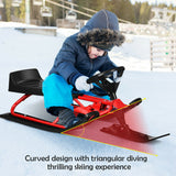 儿童雪橇带方向盘双刹车拉绳-红色 Kids Snow Sled with Steering Wheel and Double Brakes Pull Rope-Red