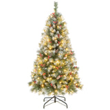 铰接式圣诞树，带 450 个 PVC 树枝尖和 200 个暖白色 LED 灯 - 5 英尺 Hinged Christmas Tree with 450 PVC Branch Tips and 200 Warm White LED Lights-5ft