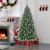 铰接式圣诞树，带 450 个 PVC 树枝尖和 200 个暖白色 LED 灯 - 6.5 英尺 Hinged Christmas Tree with 450 PVC Branch Tips and 200 Warm White LED Lights-6.5 ft