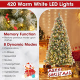 铰接式圣诞树，带 450 个 PVC 树枝尖和 200 个暖白色 LED 灯 - 6.5 英尺 Hinged Christmas Tree with 450 PVC Branch Tips and 200 Warm White LED Lights-6.5 ft