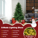 预亮圣诞树，配有 280 颗暖白色 LED 灯和 8 种照明模式 - 7 英尺 Pre-lit Christmas Tree with 280 Warm White LED Lights and 8 Lighting Modes-7 ft