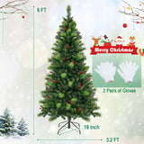 6/7/8 英尺预亮人造圣诞树，带 300/400/500 LED 灯 - 6 英尺 6/7/8 Feet Pre-Lit Artificial Christmas Tree with 300/400/500 LED Lights-6 ft