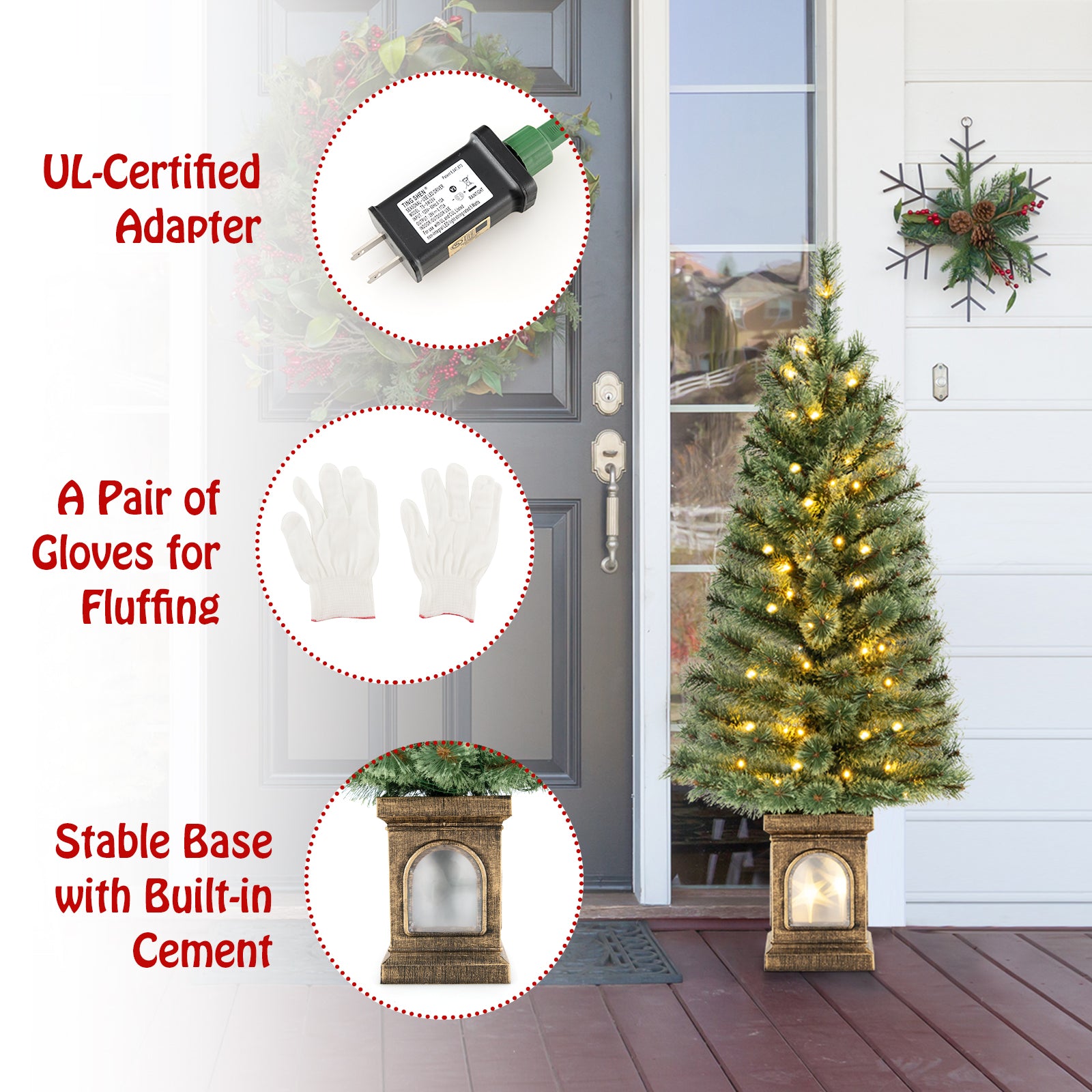 4 英尺预装盆栽圣诞树松针 4 Feet Pre-Lit Potted Christmas Tree Pine Needles