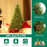 6/7 英尺人造圣诞树，带松果和可调亮度 - 6 英尺 6/7 FT Artificial Christmas Tree with Pine Cones and Adjustable Brightness-6 ft