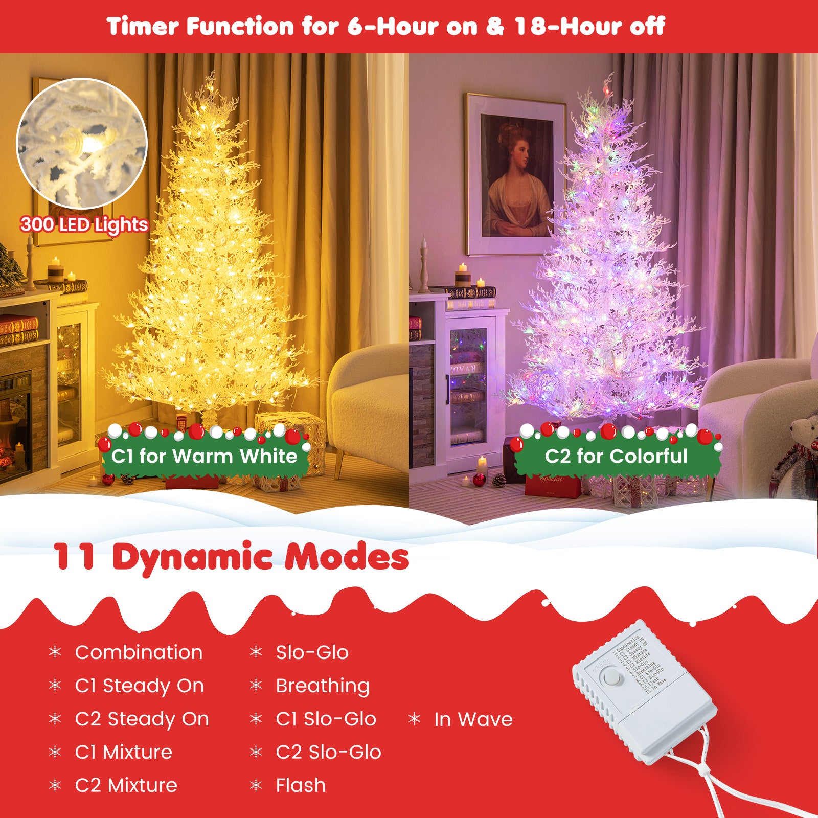 6 英尺人造圣诞树，带 383 个 PE 树枝尖和 300 个 LED 灯 6 Feet Artificial Xmas Tree with 383 PE Branch Tips and 300 LED Lights