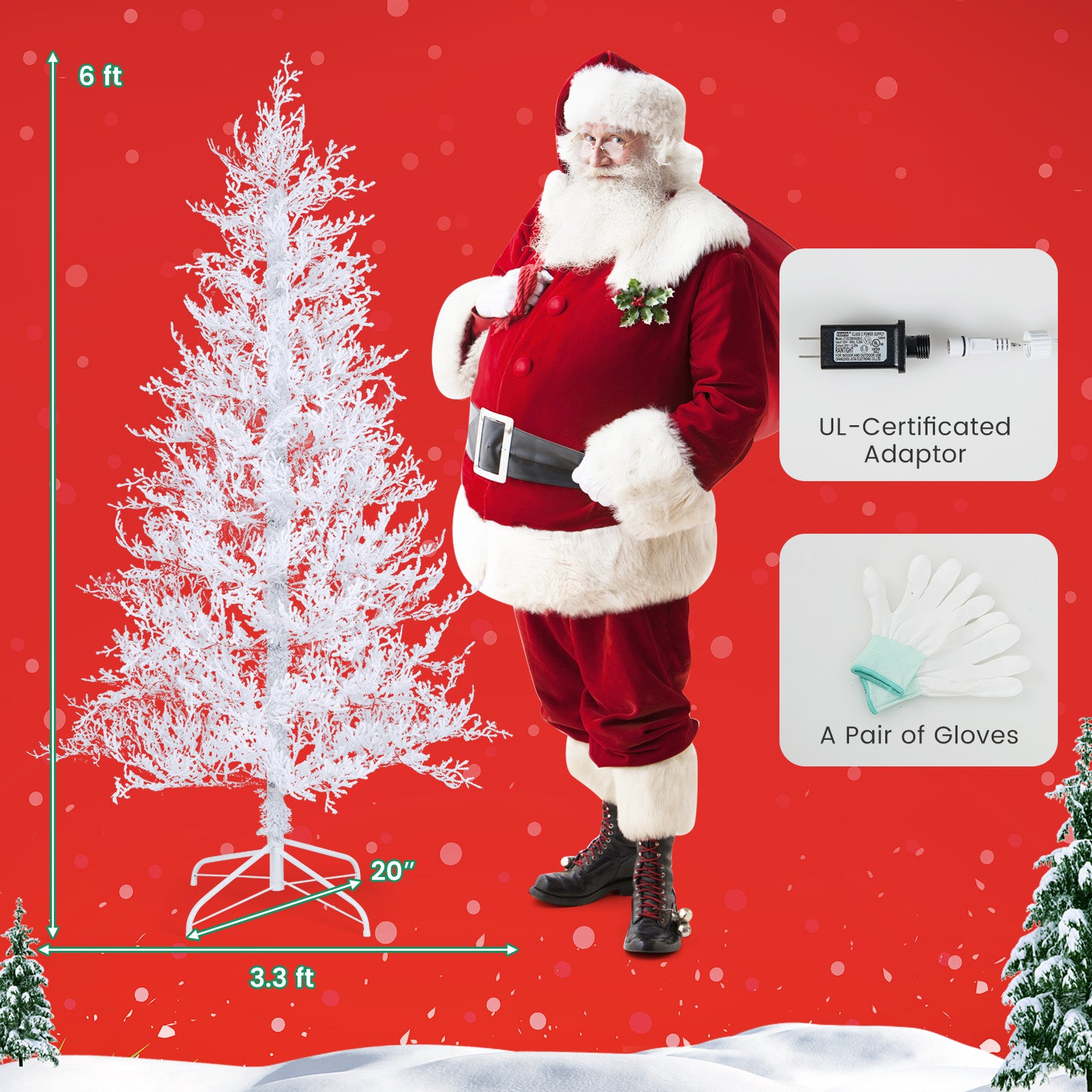 6 英尺人造圣诞树，带 383 个 PE 树枝尖和 300 个 LED 灯 6 Feet Artificial Xmas Tree with 383 PE Branch Tips and 300 LED Lights