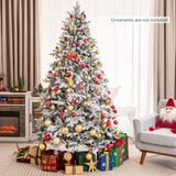 4.5/6/7 英尺植绒圣诞树，带暖白色 LED 灯 - 7 英尺 4.5/6/7 Feet Flocked Christmas Tree with Warm White LED Lights-7 ft