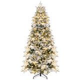 4.5/6/7 英尺植绒圣诞树，带暖白色 LED 灯 - 7 英尺 4.5/6/7 Feet Flocked Christmas Tree with Warm White LED Lights-7 ft