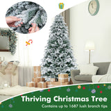 4.5/6/7 英尺植绒圣诞树，带暖白色 LED 灯 - 7 英尺 4.5/6/7 Feet Flocked Christmas Tree with Warm White LED Lights-7 ft