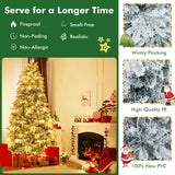 4.5/6/7 英尺植绒圣诞树，带暖白色 LED 灯 - 7 英尺 4.5/6/7 Feet Flocked Christmas Tree with Warm White LED Lights-7 ft