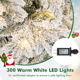 4.5/6/7 英尺植绒圣诞树，带暖白色 LED 灯 - 7 英尺 4.5/6/7 Feet Flocked Christmas Tree with Warm White LED Lights-7 ft