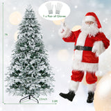 4.5/6/7 英尺植绒圣诞树，带暖白色 LED 灯 - 7 英尺 4.5/6/7 Feet Flocked Christmas Tree with Warm White LED Lights-7 ft