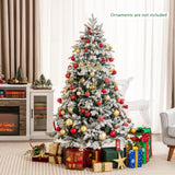 4.5/6/7 英尺植绒圣诞树，带暖白色 LED 灯 - 6 英尺 4.5/6/7 Feet Flocked Christmas Tree with Warm White LED Lights-6 ft