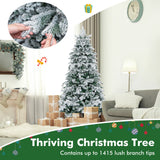 4.5/6/7 英尺植绒圣诞树，带暖白色 LED 灯 - 6 英尺 4.5/6/7 Feet Flocked Christmas Tree with Warm White LED Lights-6 ft