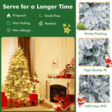 4.5/6/7 英尺植绒圣诞树，带暖白色 LED 灯 - 6 英尺 4.5/6/7 Feet Flocked Christmas Tree with Warm White LED Lights-6 ft