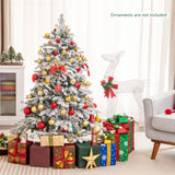 4.5/6/7 英尺植绒圣诞树，带暖白色 LED 灯 - 4.5 英尺 4.5/6/7 Feet Flocked Christmas Tree with Warm White LED Lights-4.5 ft