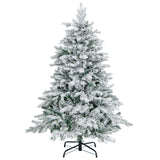 4.5/6/7 英尺植绒圣诞树，带暖白色 LED 灯 - 4.5 英尺 4.5/6/7 Feet Flocked Christmas Tree with Warm White LED Lights-4.5 ft