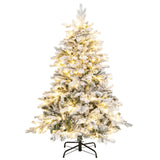 4.5/6/7 英尺植绒圣诞树，带暖白色 LED 灯 - 4.5 英尺 4.5/6/7 Feet Flocked Christmas Tree with Warm White LED Lights-4.5 ft