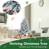 4.5/6/7 英尺植绒圣诞树，带暖白色 LED 灯 - 4.5 英尺 4.5/6/7 Feet Flocked Christmas Tree with Warm White LED Lights-4.5 ft