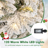 4.5/6/7 英尺植绒圣诞树，带暖白色 LED 灯 - 4.5 英尺 4.5/6/7 Feet Flocked Christmas Tree with Warm White LED Lights-4.5 ft