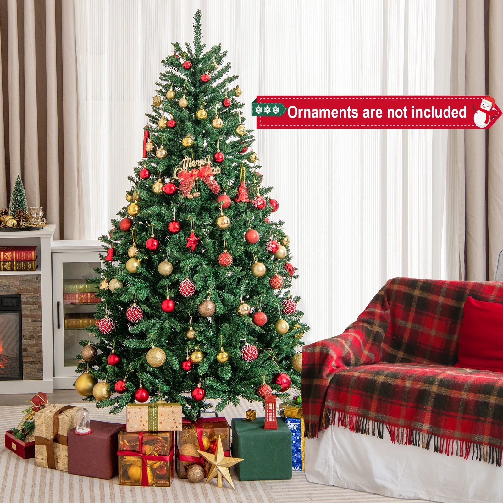 6 英尺铰链式人造圣诞树，带实心金属支架 6 Feet Hinged Artificial Christmas Tree with Solid Metal Stand