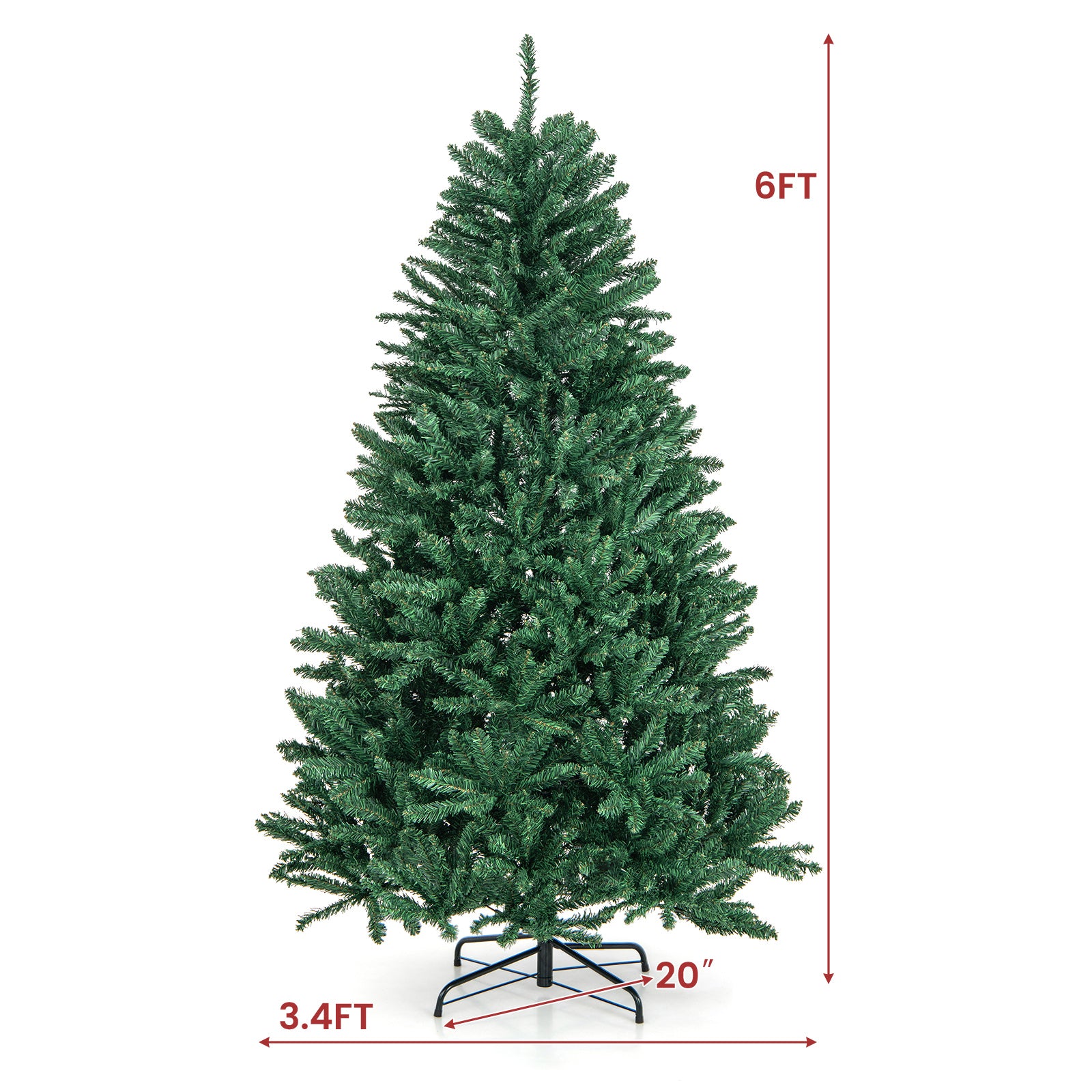 6 英尺铰链式人造圣诞树，带实心金属支架 6 Feet Hinged Artificial Christmas Tree with Solid Metal Stand