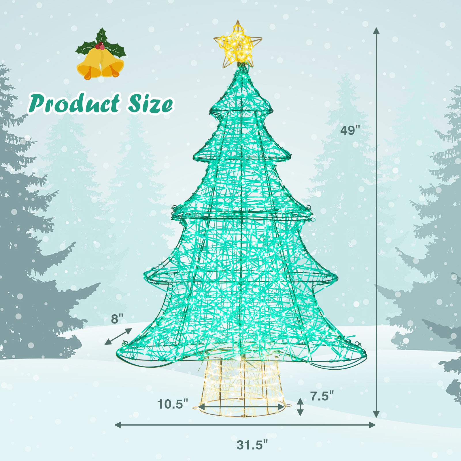 4 英尺发光人造圣诞树，配有 520 个 LED 灯和顶星 4 Feet Lighted Artificial Christmas Tree with 520 LED Lights and Top Star