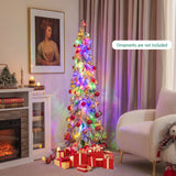 4/5/6 英尺预亮人造圣诞树雪绒细长铅笔圣诞装饰 - 5 英尺 4/5/6 Feet Pre-Lit Artificial Christmas Tree Snow-Flocked Slim Pencil Xmas Decor-5 ft