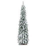 4/5/6 英尺预亮人造圣诞树雪绒细长铅笔圣诞装饰 - 5 英尺 4/5/6 Feet Pre-Lit Artificial Christmas Tree Snow-Flocked Slim Pencil Xmas Decor-5 ft