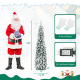 4/5/6 英尺预亮人造圣诞树雪绒细长铅笔圣诞装饰 - 5 英尺 4/5/6 Feet Pre-Lit Artificial Christmas Tree Snow-Flocked Slim Pencil Xmas Decor-5 ft