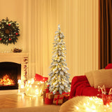 4 英尺预亮人造圣诞树雪花细长铅笔圣诞装饰 4 Feet Pre-Lit Artificial Christmas Tree Snow-Flocked Slim Pencil Xmas Decor