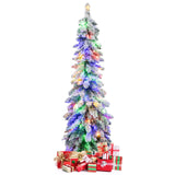 4 英尺预亮人造圣诞树雪花细长铅笔圣诞装饰 4 Feet Pre-Lit Artificial Christmas Tree Snow-Flocked Slim Pencil Xmas Decor