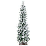 4 英尺预亮人造圣诞树雪花细长铅笔圣诞装饰 4 Feet Pre-Lit Artificial Christmas Tree Snow-Flocked Slim Pencil Xmas Decor