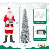 4/5/6 英尺预亮人造圣诞树雪花细长铅笔圣诞装饰 - 6 英尺 4/5/6 Feet Pre-Lit Artificial Christmas Tree Snow-Flocked Slim Pencil Xmas Decor-6 ft