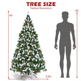 预亮雪植绒圣诞树，配有红色浆果和 LED 灯 - 6 英尺 Pre-lit Snow Flocked Christmas Tree with Red Berries and LED Lights-6 Feet