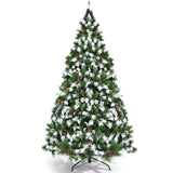 预亮雪植绒圣诞树，配有红色浆果和 LED 灯 - 6 英尺 Pre-lit Snow Flocked Christmas Tree with Red Berries and LED Lights-6 Feet