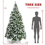 带红色浆果和 LED 灯的预亮雪植圣诞树 - 7.5 英尺 Pre-lit Snow Flocked Christmas Tree with Red Berries and LED Lights-7.5 Feet