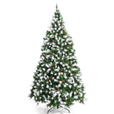 带红色浆果和 LED 灯的预亮雪植圣诞树 - 7.5 英尺 Pre-lit Snow Flocked Christmas Tree with Red Berries and LED Lights-7.5 Feet